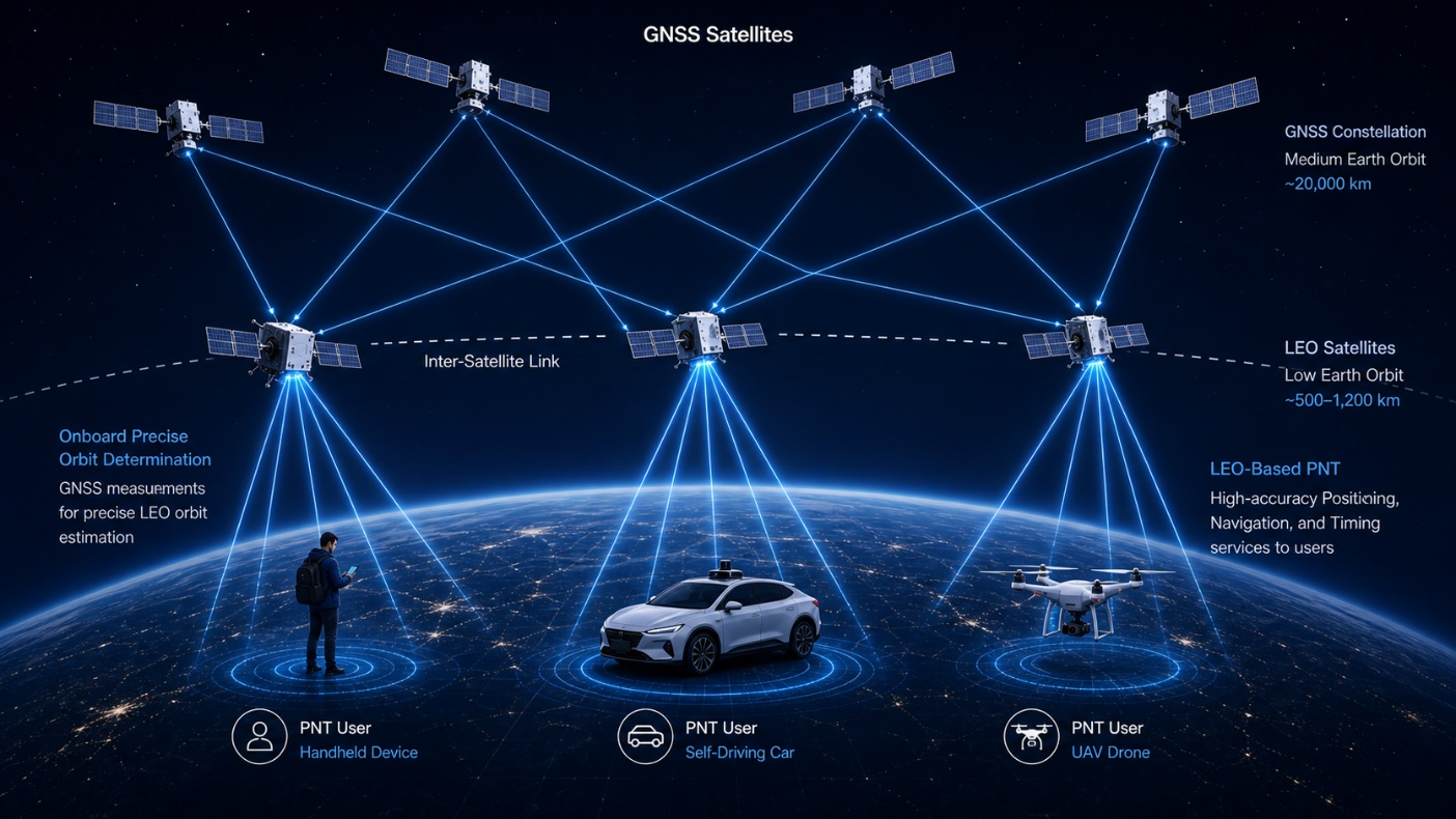 GNSS and LEO satellites providing precise orbit determination and LEO-based PNT services